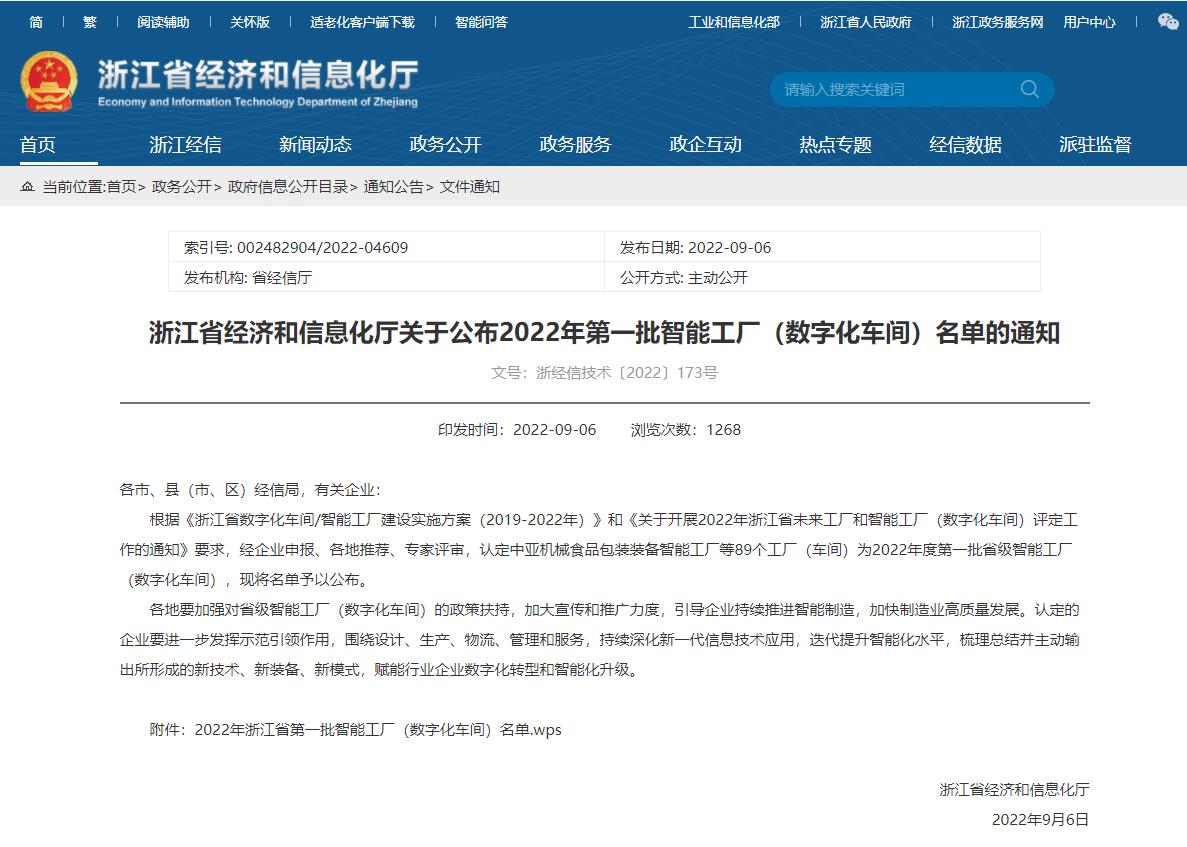 喜报 | 九洲国际股份荣获2022年度第一批省级智能工厂_九洲国际